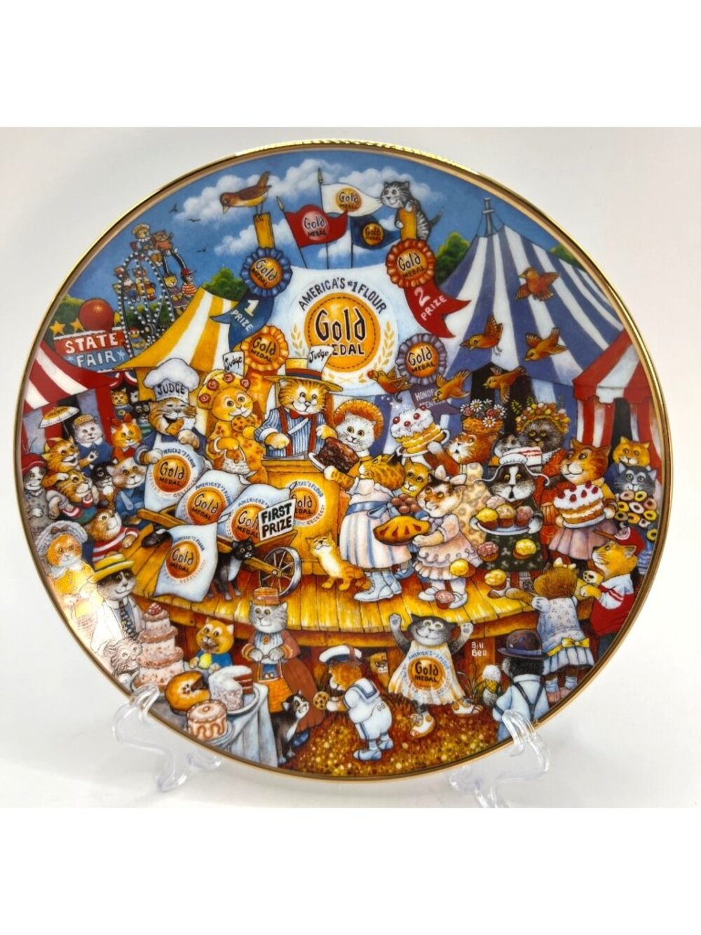 Vtg Bill Bell Limited Edition #1467 Gold Medal Winner Cat Baking Plate Decorativ